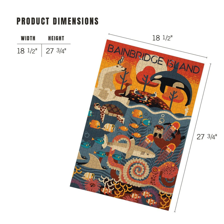 Bainbridge Island, Washington, Marine Animals, Textured Geometric, Jigsaw Puzzle Puzzle Lantern Press 