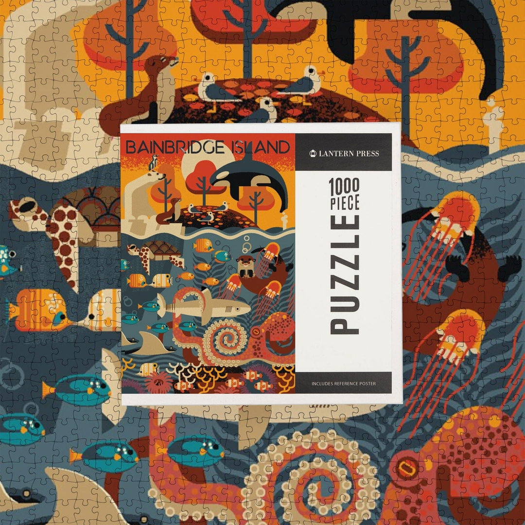 Bainbridge Island, Washington, Marine Animals, Textured Geometric, Jigsaw Puzzle Puzzle Lantern Press 