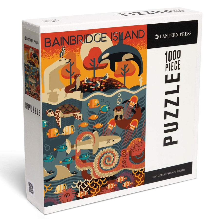 Bainbridge Island, Washington, Marine Animals, Textured Geometric, Jigsaw Puzzle Puzzle Lantern Press 