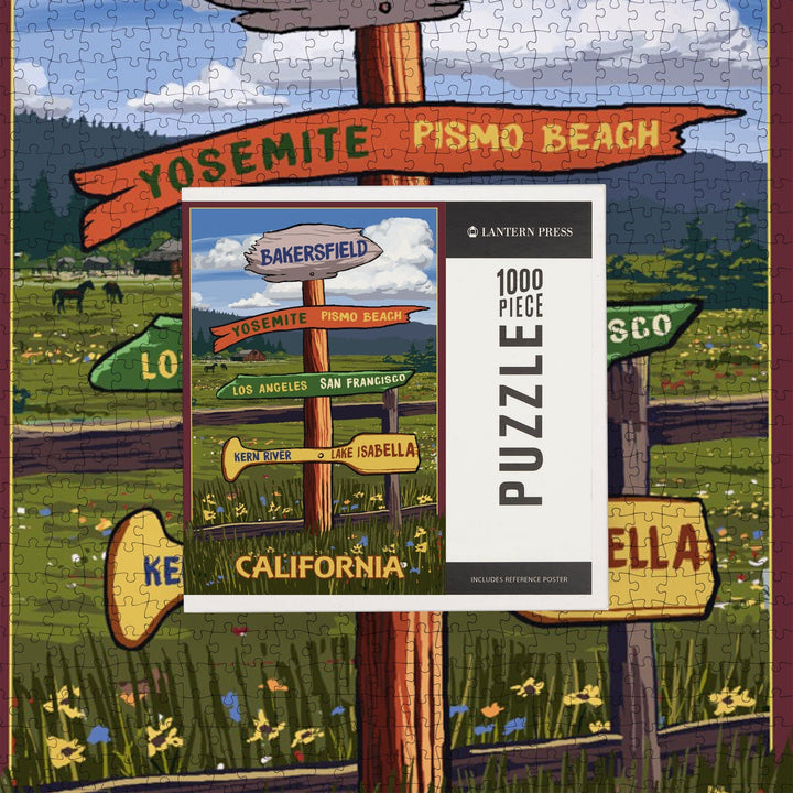 Bakersfield, California, Destination Signpost, Jigsaw Puzzle Puzzle Lantern Press 
