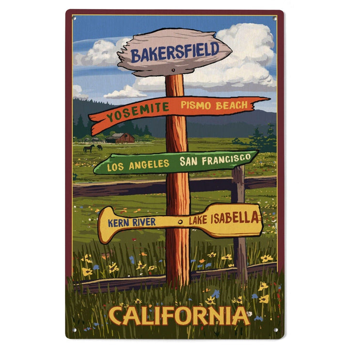 Bakersfield, California, Destination Signpost, Lantern Press Artwork, Wood Signs and Postcards Wood Lantern Press 