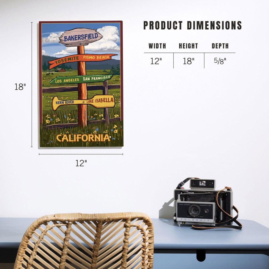 Bakersfield, California, Destination Signpost, Lantern Press Artwork, Wood Signs and Postcards Wood Lantern Press 