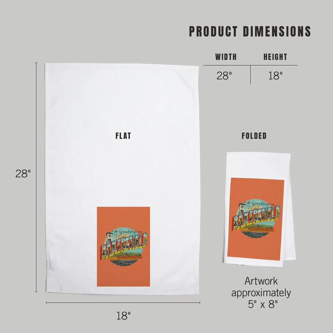 Bakersfield, California, Greetings, Vintage Halftone, Contour, Artwork, Organic Cotton Kitchen Tea Towels Kitchen Lantern Press 