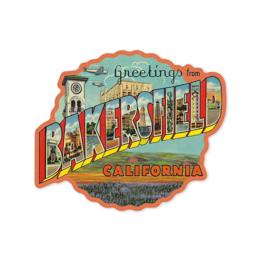 Bakersfield, California, Greetings, Vintage Halftone, Contour, Artwork, Vinyl Sticker Sticker Lantern Press 