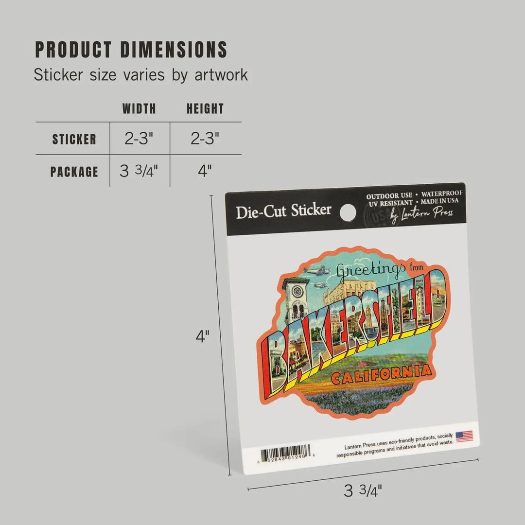 Bakersfield, California, Greetings, Vintage Halftone, Contour, Artwork, Vinyl Sticker Sticker Lantern Press 