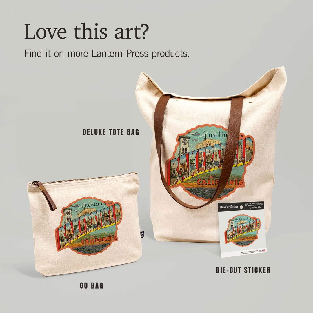 Bakersfield, California, Greetings, Vintage Halftone, Contour, Artwork, Vinyl Sticker Sticker Lantern Press 