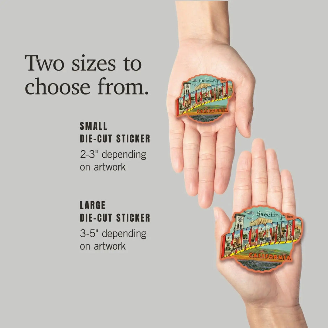 Bakersfield, California, Greetings, Vintage Halftone, Contour, Artwork, Vinyl Sticker Sticker Lantern Press 