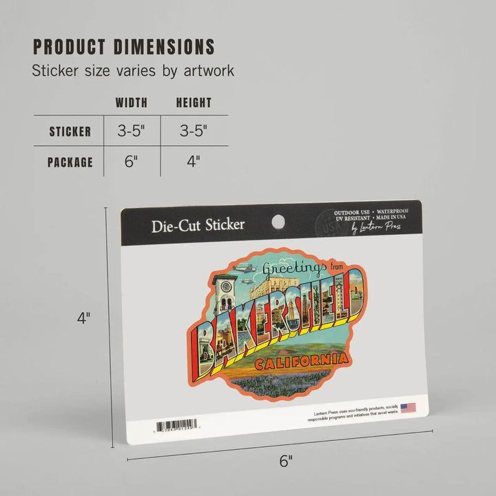 Bakersfield, California, Greetings, Vintage Halftone, Contour, Artwork, Vinyl Sticker Sticker Lantern Press 