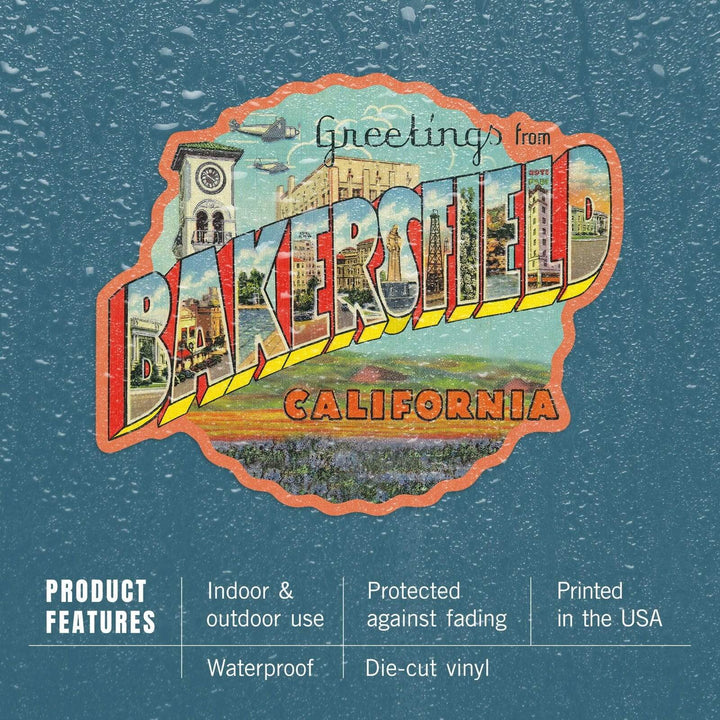 Bakersfield, California, Greetings, Vintage Halftone, Contour, Artwork, Vinyl Sticker Sticker Lantern Press 