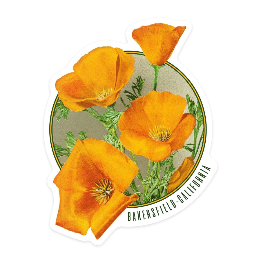 Bakersfield, California, Poppy Flowers, Contour, Lantern Press Artwork, Vinyl Sticker Sticker Lantern Press 