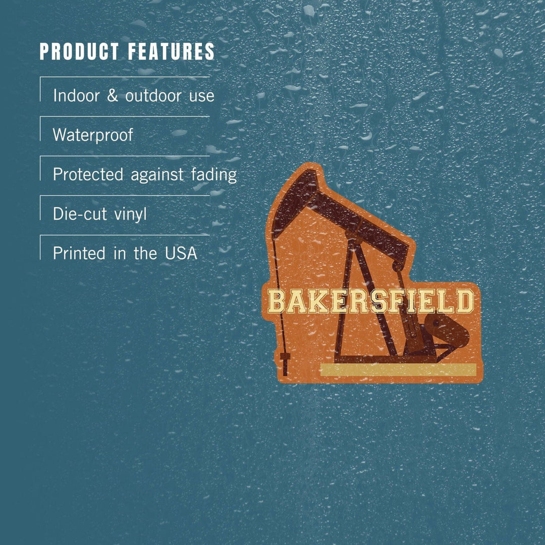 Bakersfield, California, Pumpjack, Geometric, Contour, Vinyl Sticker Sticker Lantern Press 