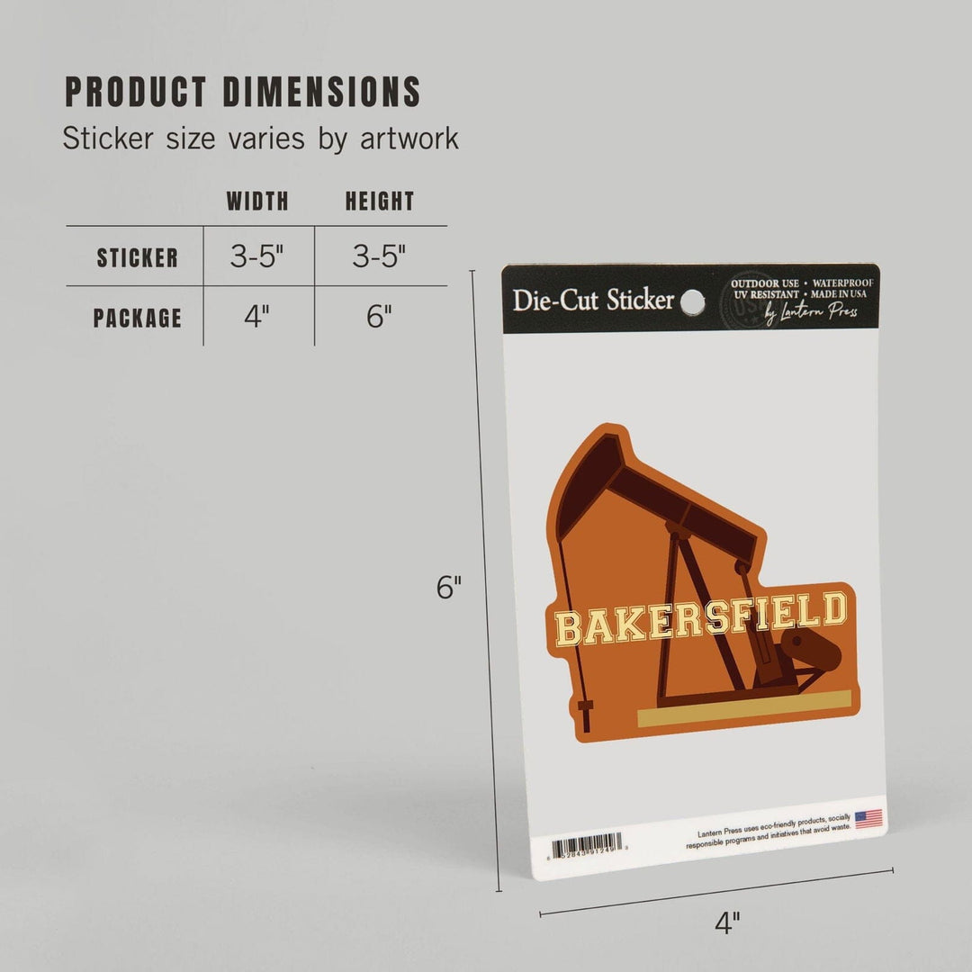 Bakersfield, California, Pumpjack, Geometric, Contour, Vinyl Sticker Sticker Lantern Press 