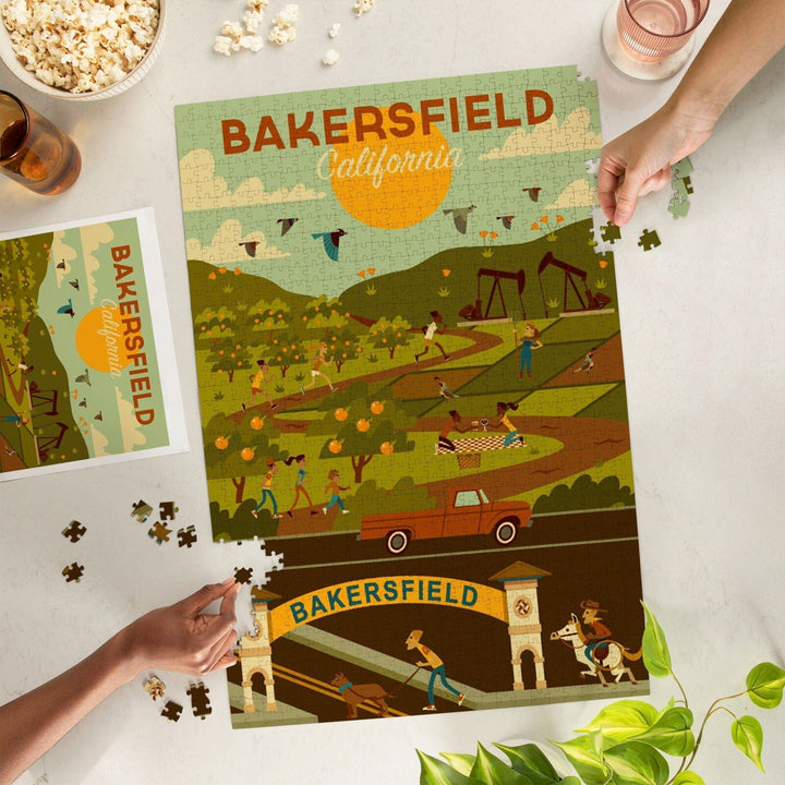 Bakersfield, California, Rural Geometric, Jigsaw Puzzle Puzzle Lantern Press 