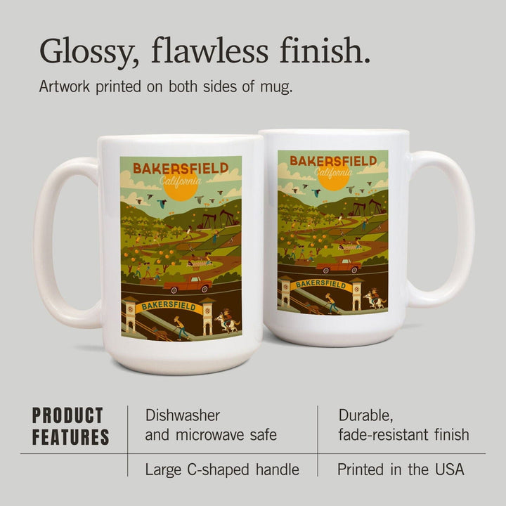 Bakersfield, California, Rural Geometric, Lantern Press Artwork, Ceramic Mug Mugs Lantern Press 