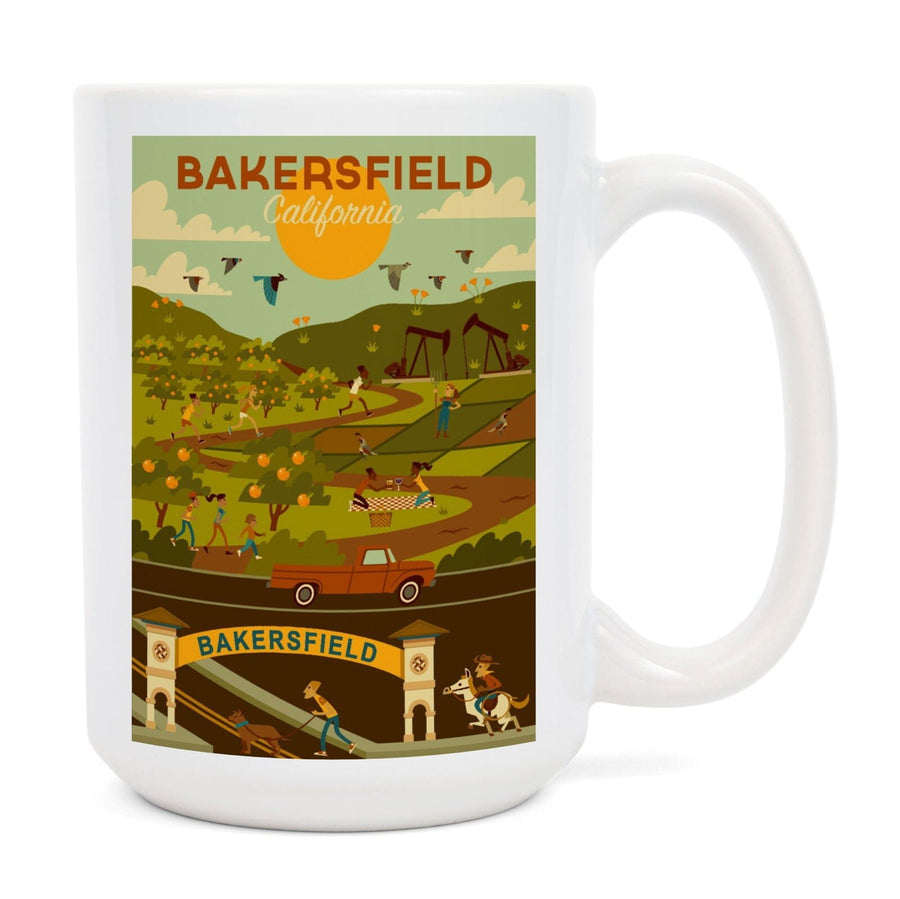 Bakersfield, California, Rural Geometric, Lantern Press Artwork, Ceramic Mug Mugs Lantern Press 