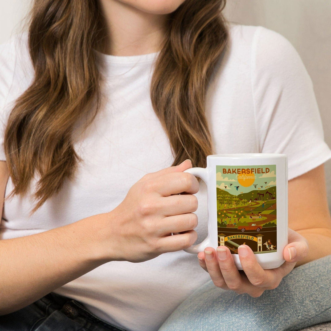 Bakersfield, California, Rural Geometric, Lantern Press Artwork, Ceramic Mug Mugs Lantern Press 