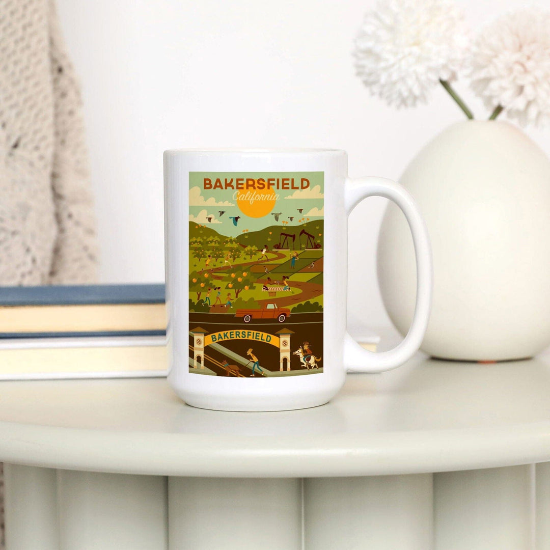 Bakersfield, California, Rural Geometric, Lantern Press Artwork, Ceramic Mug Mugs Lantern Press 