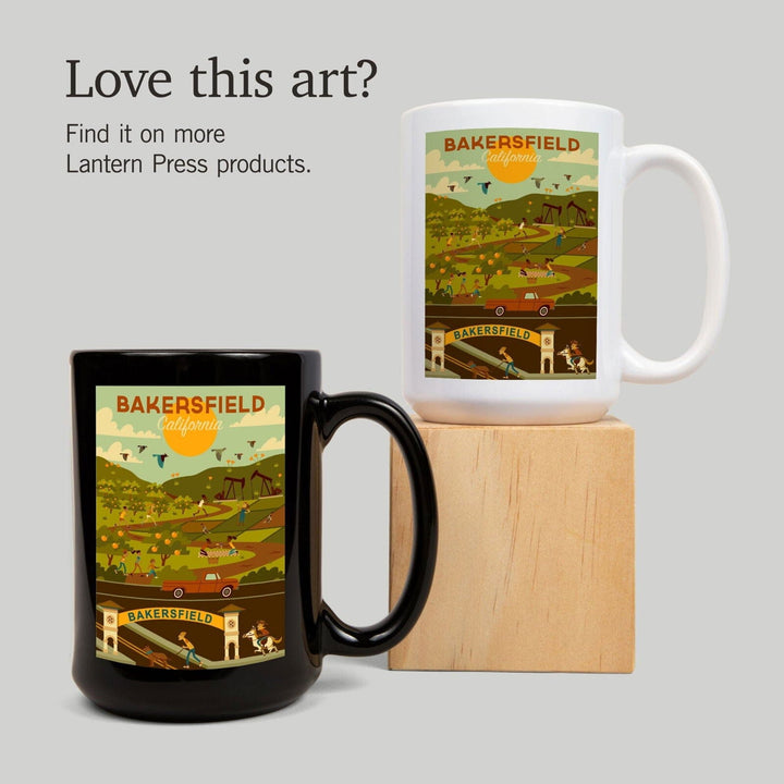 Bakersfield, California, Rural Geometric, Lantern Press Artwork, Ceramic Mug Mugs Lantern Press 