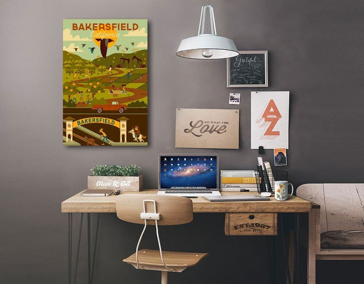 Bakersfield, California, Rural Geometric, Lantern Press Artwork, Stretched Canvas Canvas Lantern Press 