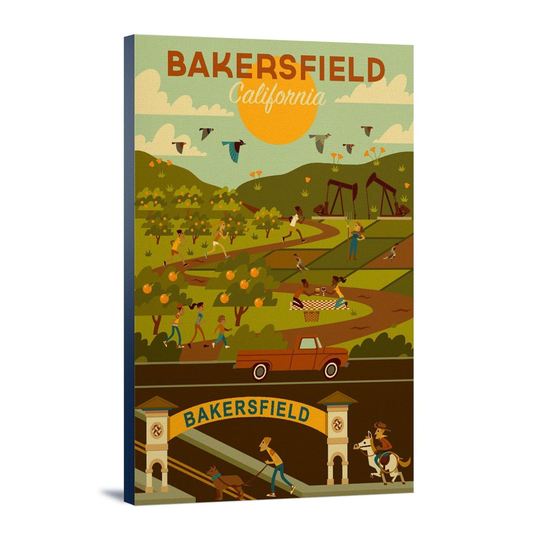 Bakersfield, California, Rural Geometric, Lantern Press Artwork, Stretched Canvas Canvas Lantern Press 12x18 Stretched Canvas 