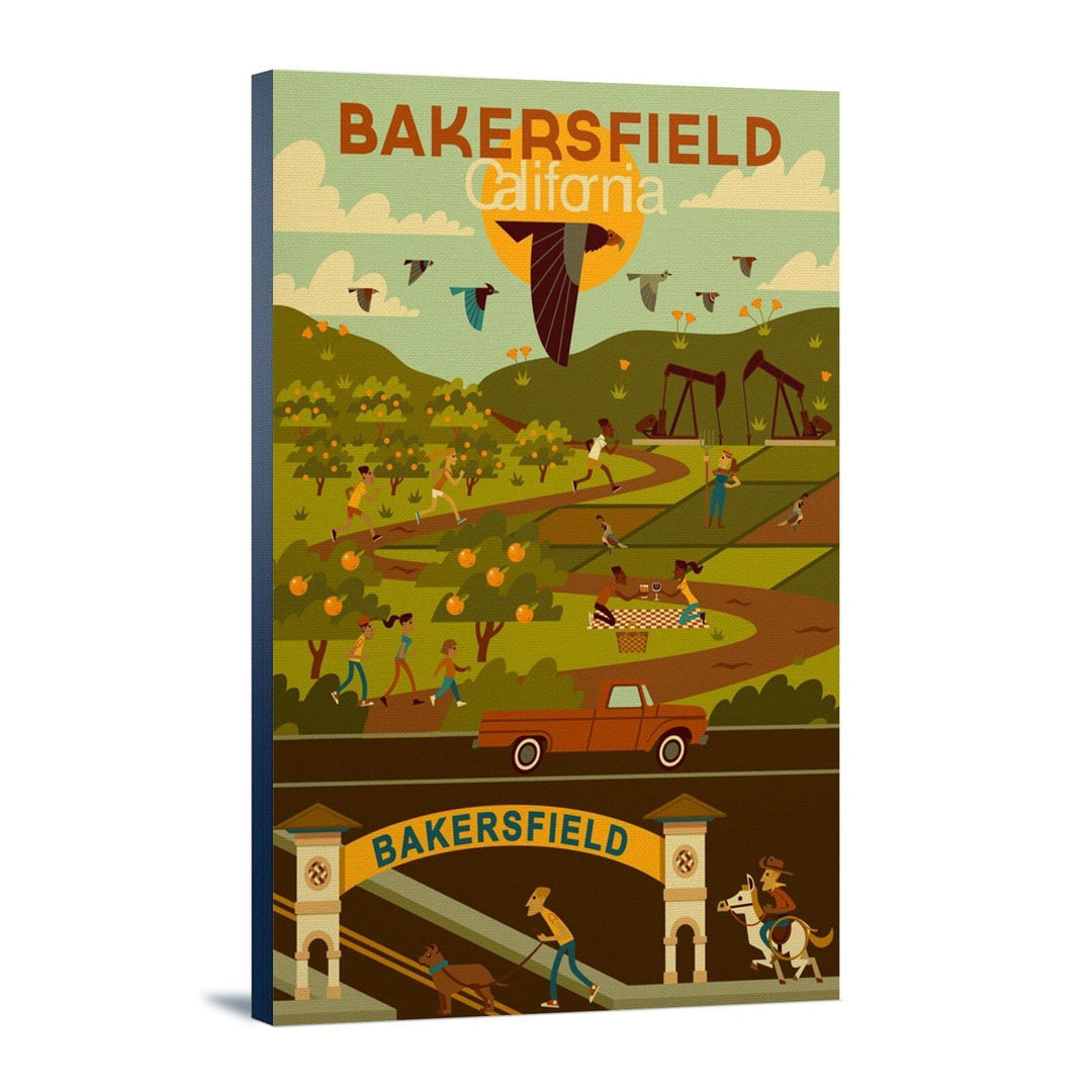 Bakersfield, California, Rural Geometric, Lantern Press Artwork, Stretched Canvas Canvas Lantern Press 