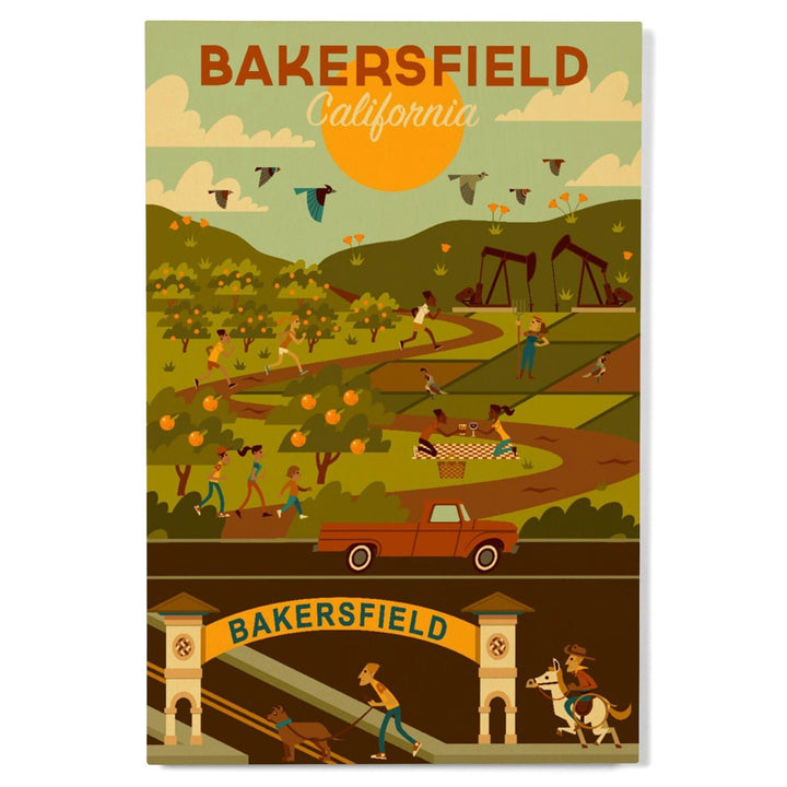 Bakersfield, California, Rural Geometric, Lantern Press Artwork, Wood Signs and Postcards Wood Lantern Press 