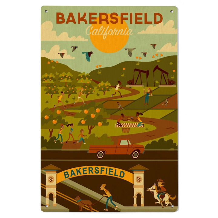 Bakersfield, California, Rural Geometric, Lantern Press Artwork, Wood Signs and Postcards Wood Lantern Press 