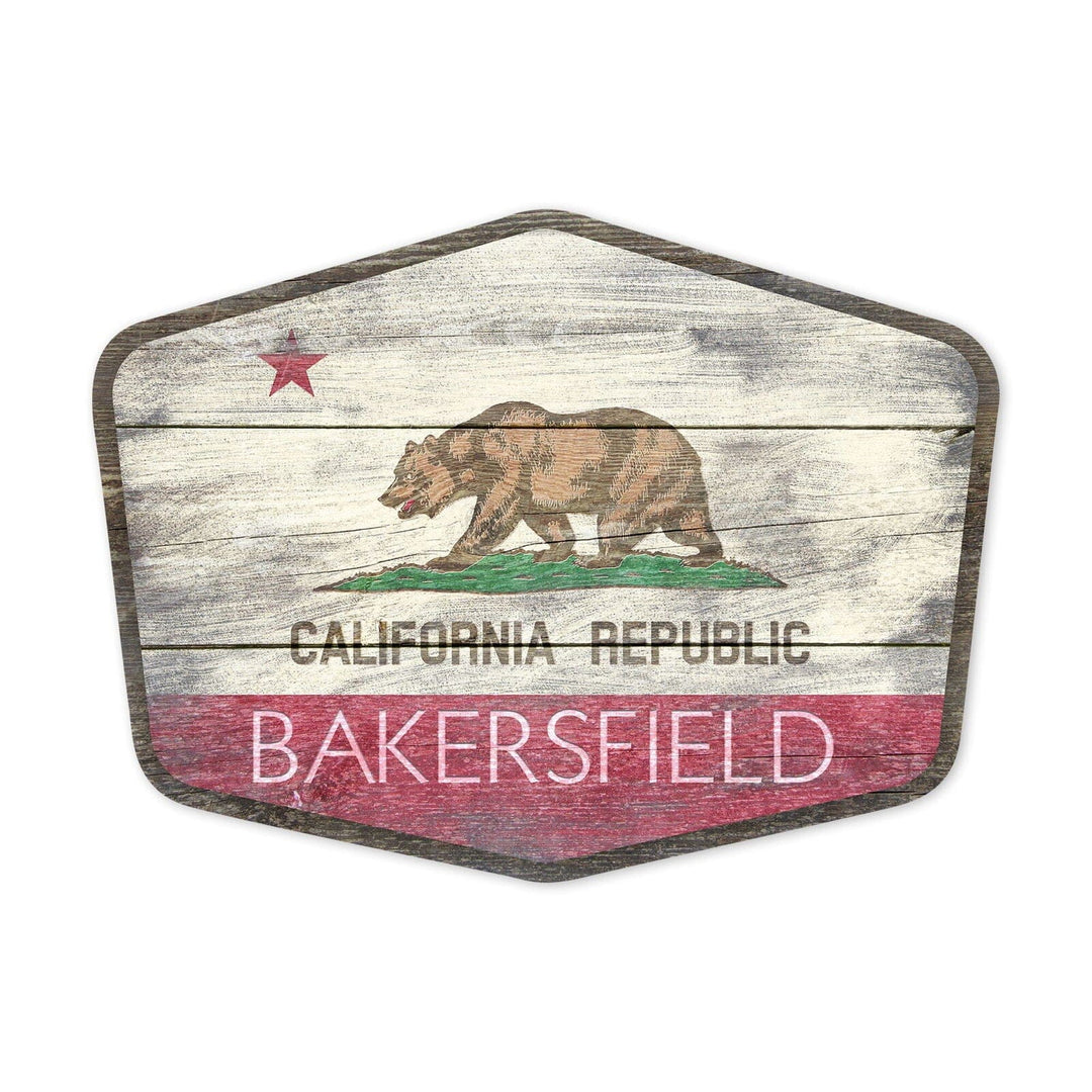 Bakersfield, California, Rustic State Flag, Contour, Lantern Press Artwork, Vinyl Sticker Sticker Lantern Press 