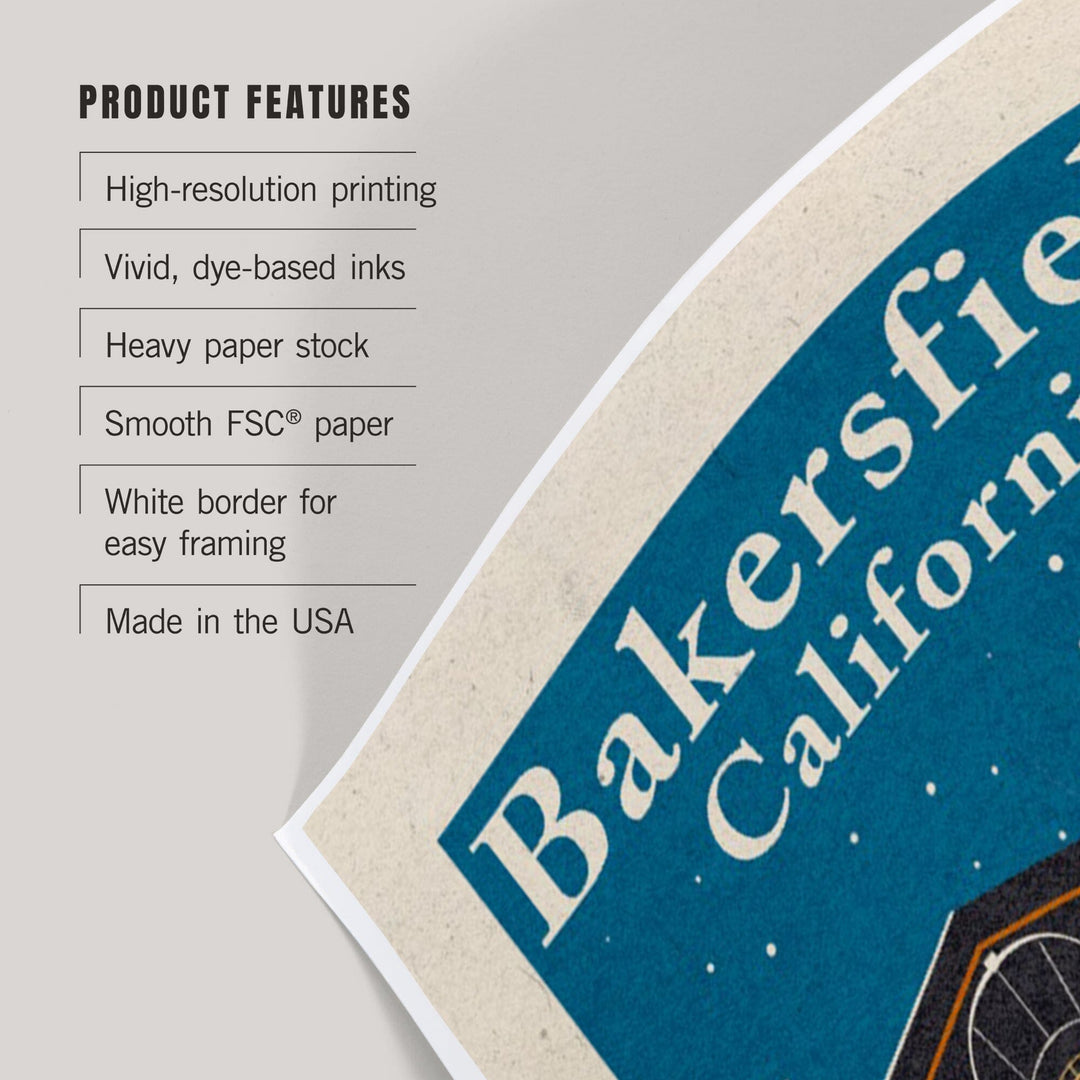 Bakersfield, California, Woodblock, Art & Giclee Prints Art Lantern Press 
