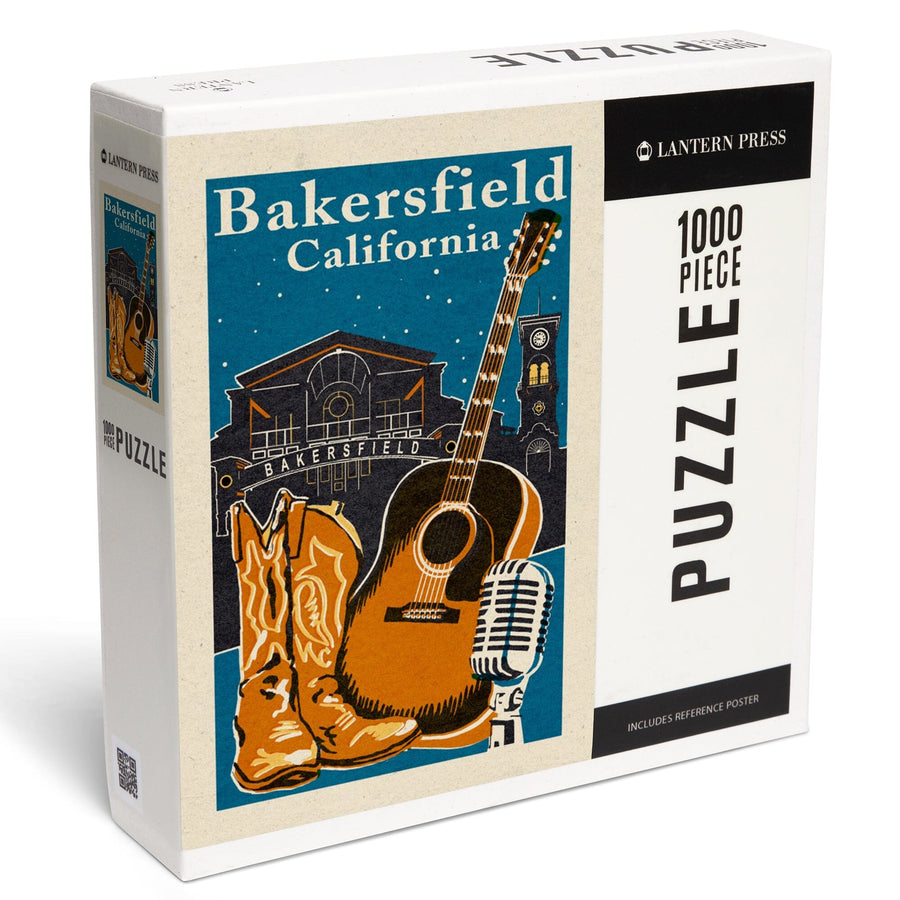 Bakersfield, California, Woodblock, Jigsaw Puzzle Puzzle Lantern Press 