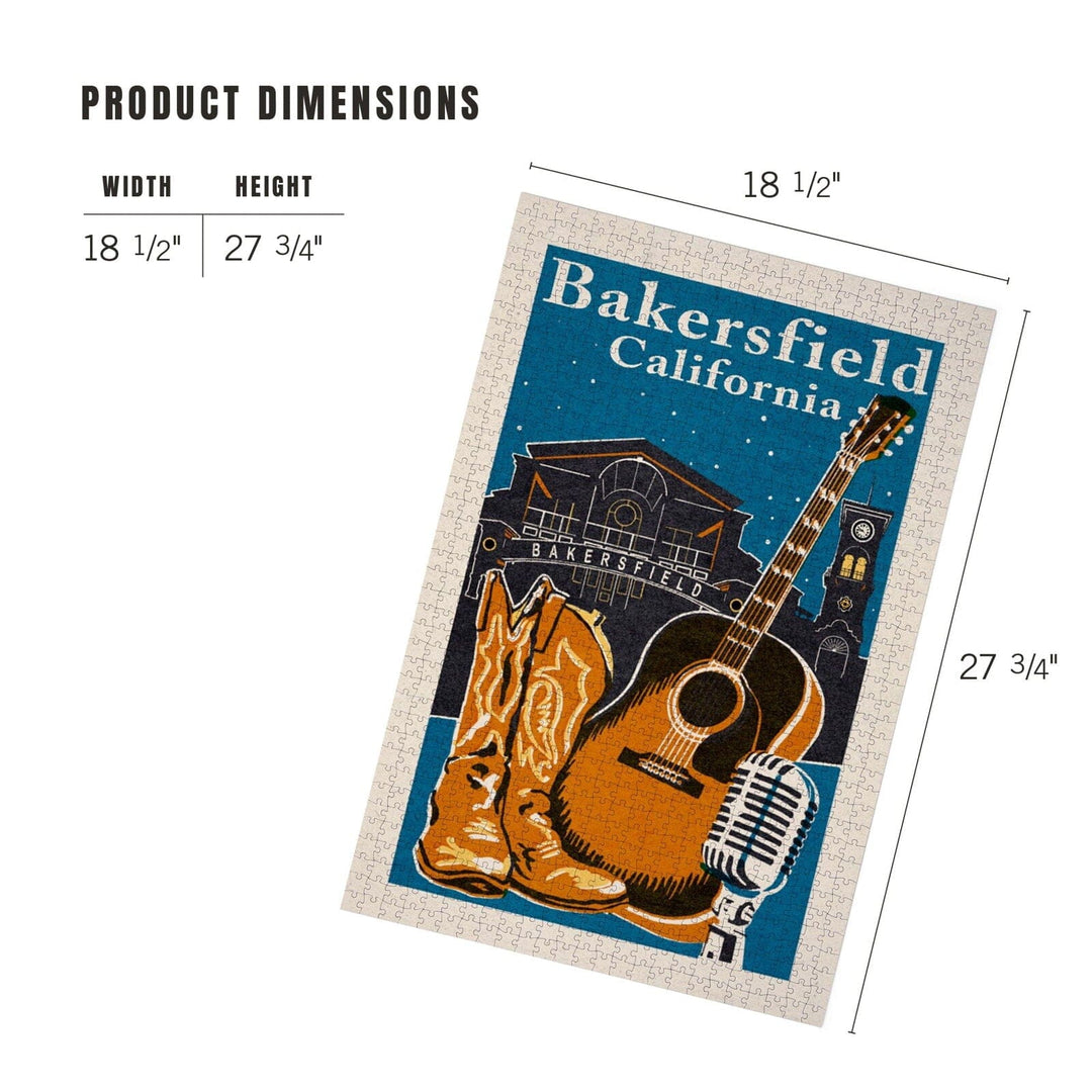 Bakersfield, California, Woodblock, Jigsaw Puzzle Puzzle Lantern Press 