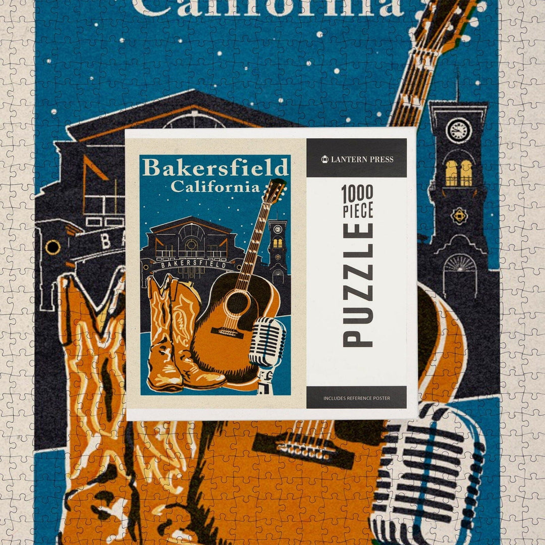 Bakersfield, California, Woodblock, Jigsaw Puzzle Puzzle Lantern Press 