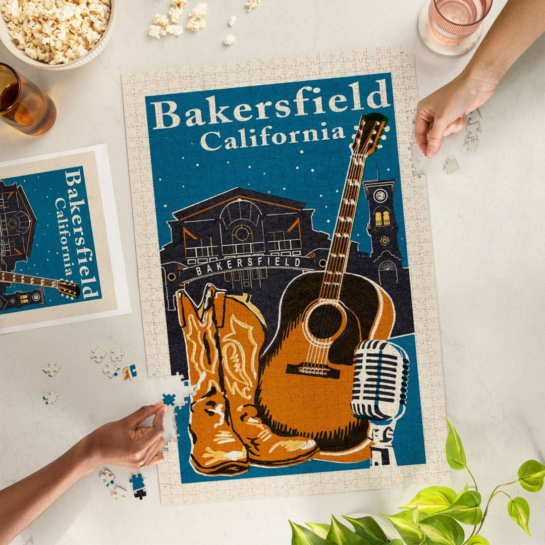 Bakersfield, California, Woodblock, Jigsaw Puzzle Puzzle Lantern Press 