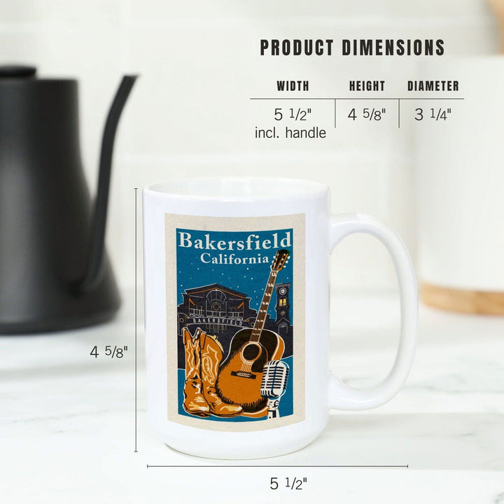 Bakersfield, California, Woodblock, Lantern Press Artwork, Ceramic Mug Mugs Lantern Press 