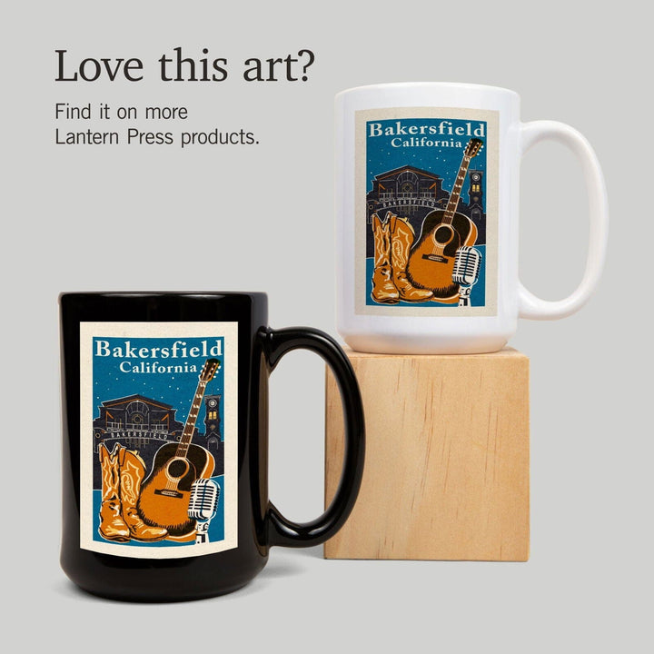 Bakersfield, California, Woodblock, Lantern Press Artwork, Ceramic Mug Mugs Lantern Press 