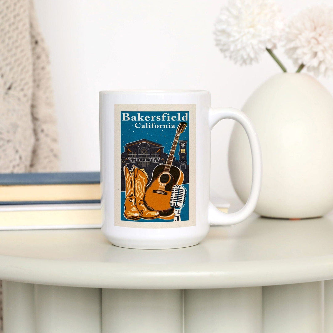 Bakersfield, California, Woodblock, Lantern Press Artwork, Ceramic Mug Mugs Lantern Press 