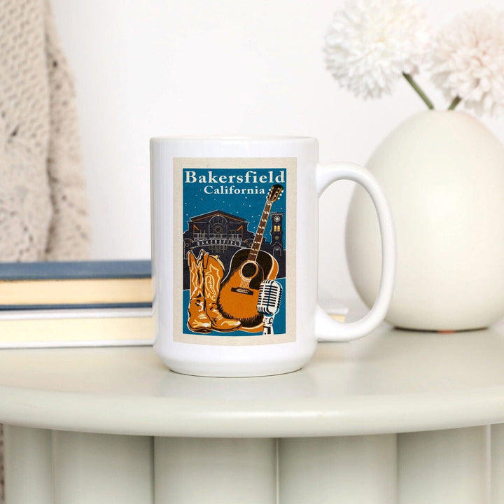 Bakersfield, California, Woodblock, Lantern Press Artwork, Ceramic Mug Mugs Lantern Press 