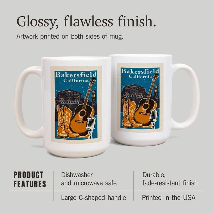 Bakersfield, California, Woodblock, Lantern Press Artwork, Ceramic Mug Mugs Lantern Press 