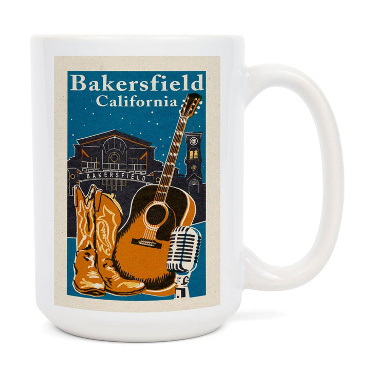 Bakersfield, California, Woodblock, Lantern Press Artwork, Ceramic Mug Mugs Lantern Press 