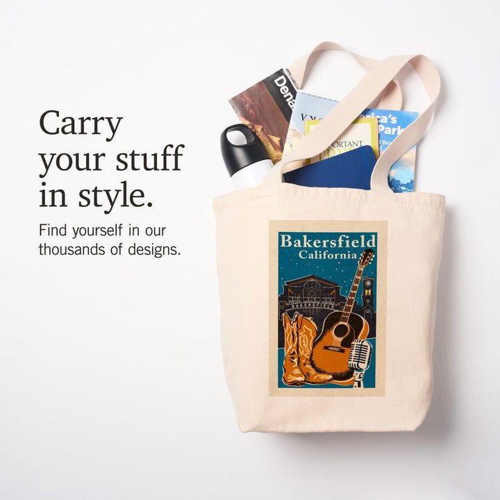 Bakersfield, California, Woodblock, Lantern Press Artwork, Tote Bag Totes Lantern Press 