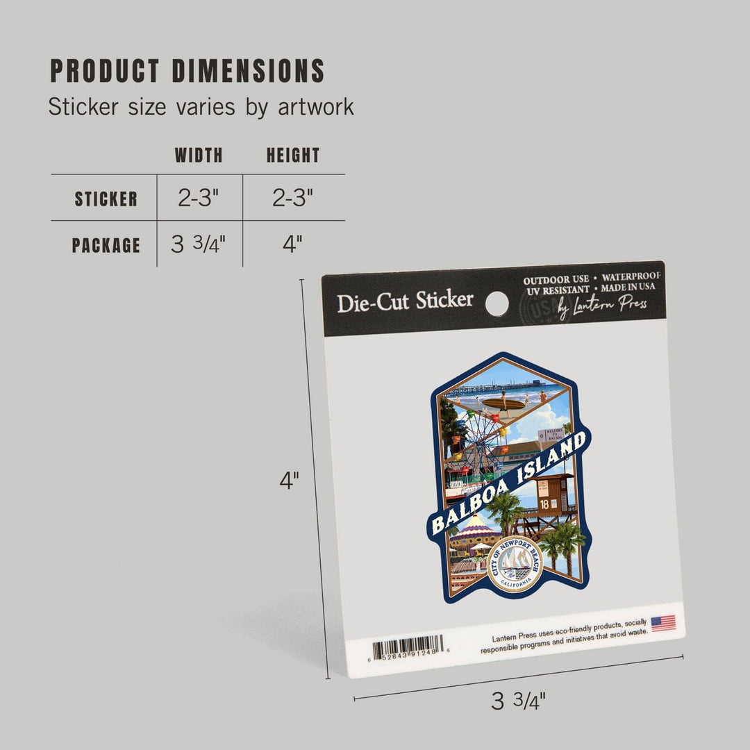 Balboa Island, California, Newport Beach Montage, Contour, Vinyl Sticker Sticker Lantern Press 