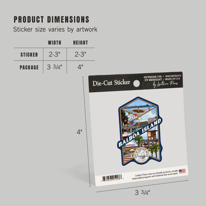 Balboa Island, California, Newport Beach Montage, Contour, Vinyl Sticker Sticker Lantern Press 