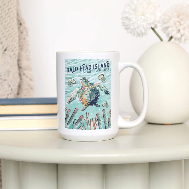 Bald Head Island, North Carolina, Graphic Pastel, Sea Turtle, Lantern Press Artwork, Ceramic Mug Mugs Lantern Press 