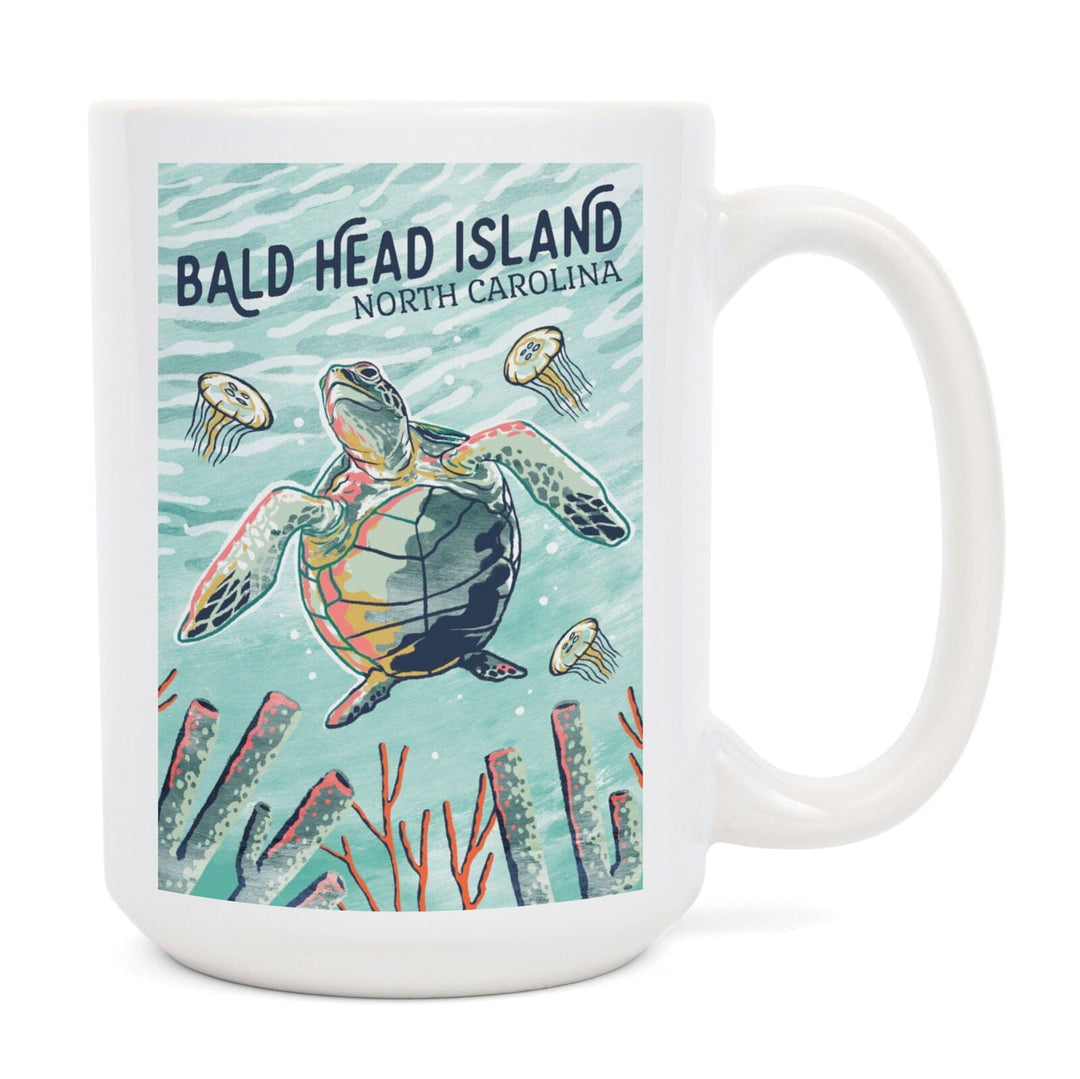 Bald Head Island, North Carolina, Graphic Pastel, Sea Turtle, Lantern Press Artwork, Ceramic Mug Mugs Lantern Press 