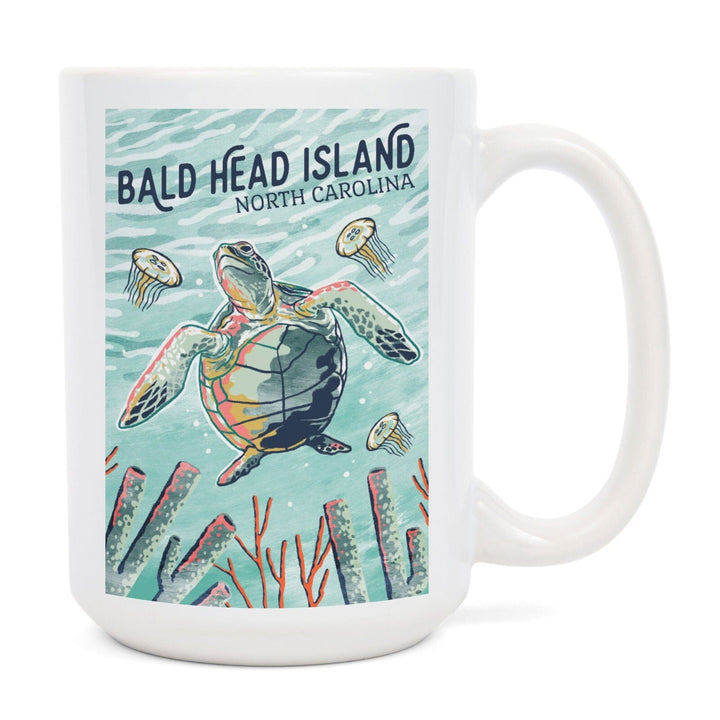 Bald Head Island, North Carolina, Graphic Pastel, Sea Turtle, Lantern Press Artwork, Ceramic Mug Mugs Lantern Press 
