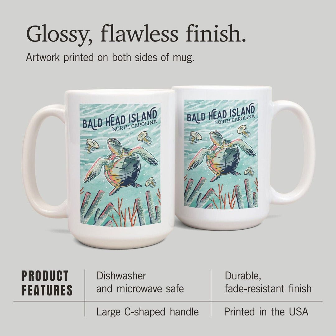 Bald Head Island, North Carolina, Graphic Pastel, Sea Turtle, Lantern Press Artwork, Ceramic Mug Mugs Lantern Press 