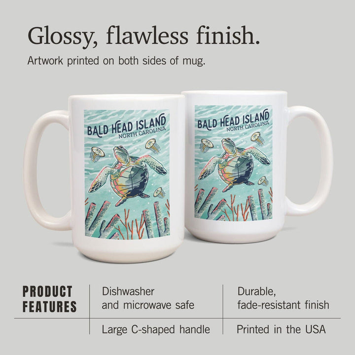 Bald Head Island, North Carolina, Graphic Pastel, Sea Turtle, Lantern Press Artwork, Ceramic Mug Mugs Lantern Press 