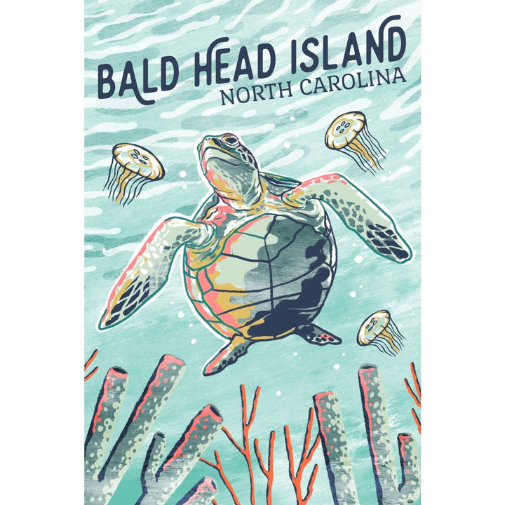 Bald Head Island, North Carolina, Graphic Pastel, Sea Turtle, Lantern Press Artwork, Stretched Canvas Canvas Lantern Press 