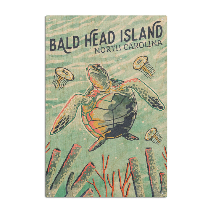 Bald Head Island, North Carolina, Graphic Pastel, Sea Turtle, Lantern Press Artwork, Wood Signs and Postcards Wood Lantern Press 10 x 15 Wood Sign 
