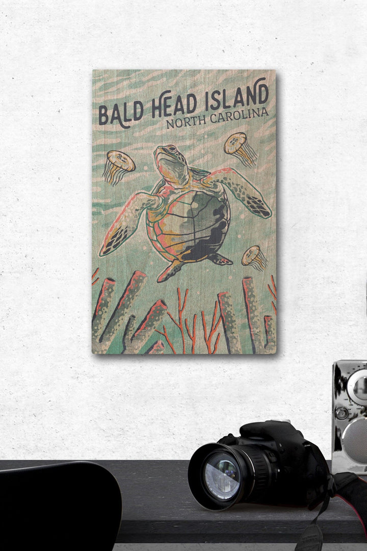 Bald Head Island, North Carolina, Graphic Pastel, Sea Turtle, Lantern Press Artwork, Wood Signs and Postcards Wood Lantern Press 12 x 18 Wood Gallery Print 